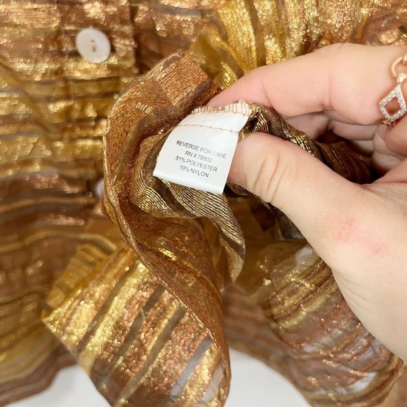 Vintage Gold Metallic Striped Sheer Button Down Shirt Mother of Pearl - Size 2X - Picture 6 of 6